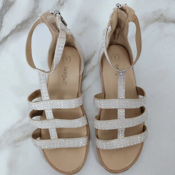 Cat & Jack Girls' Rainee Blush Rhinestone Gladiator Sandals, Sz 1 - Picture 5 of 12